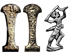 Hyksos-period dagger handle with Semitic warrior motif